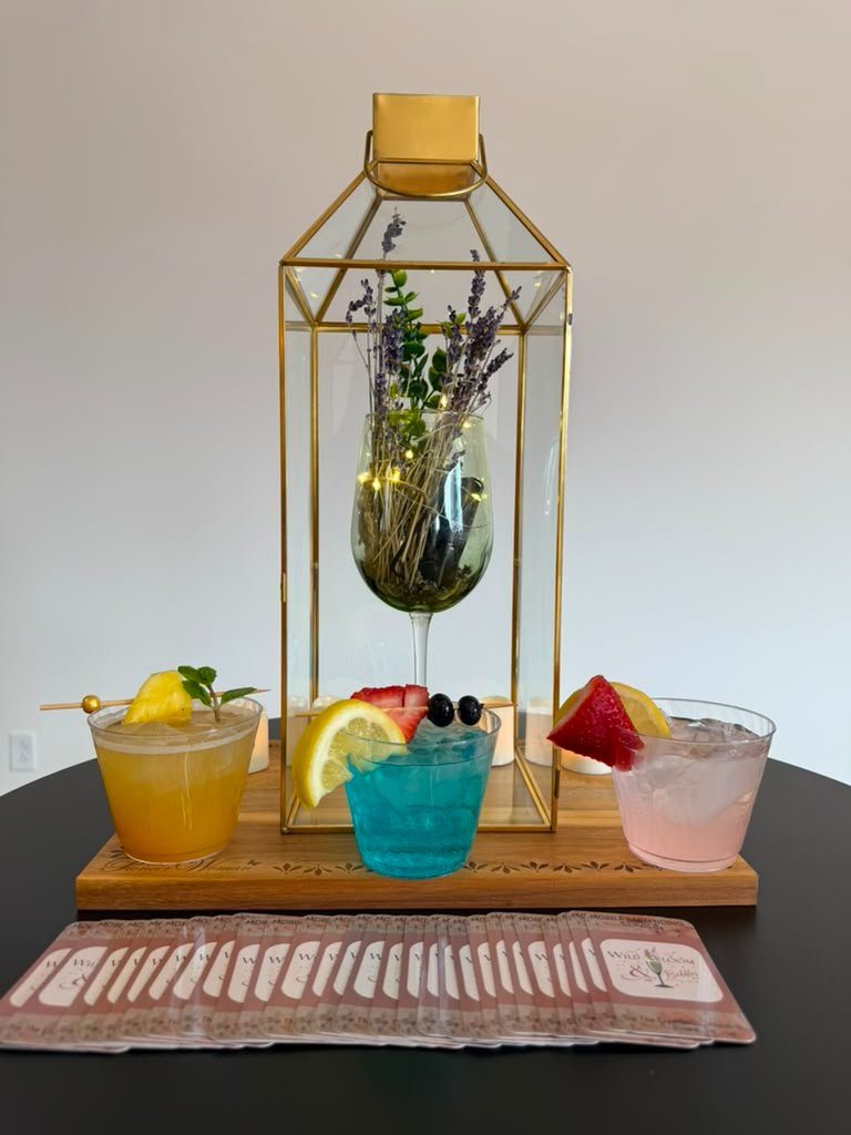 Mint To Be Fizz, Something Blue Sparkler and Berry I Do Punch dispensers